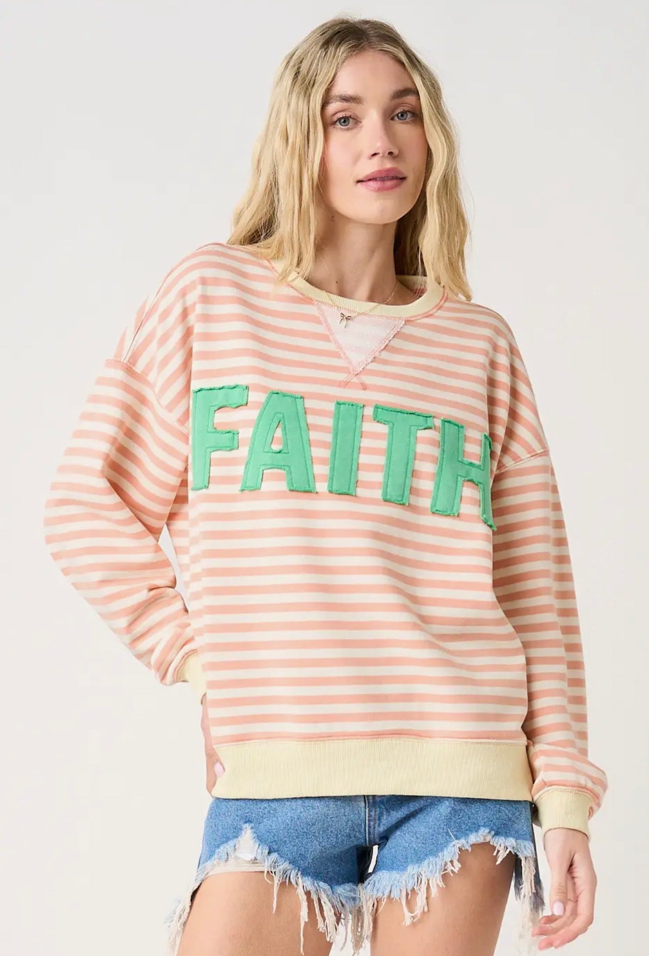 Faith Patchwork Striped Long Sleeve Shirt