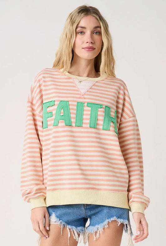 Faith Patchwork Striped Long Sleeve Shirt