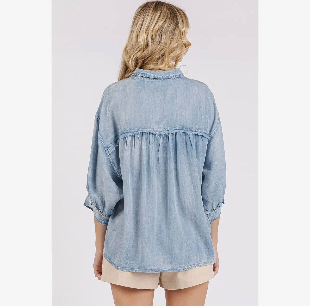 Washed Tencel Chambray Dolman Sleeve Top