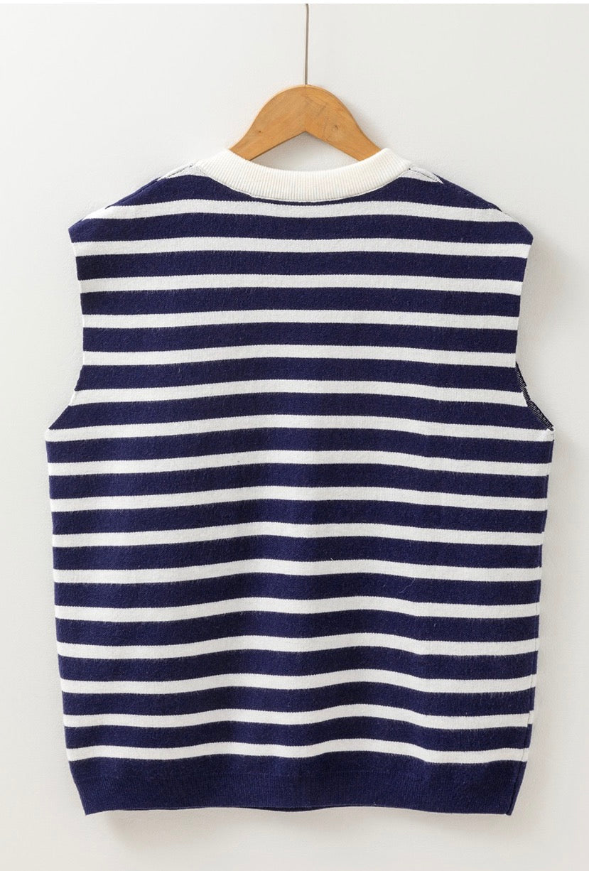 Blue Striped Bow Top