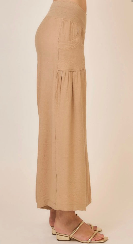 Wide Leg Folded Elastic Waist Pants