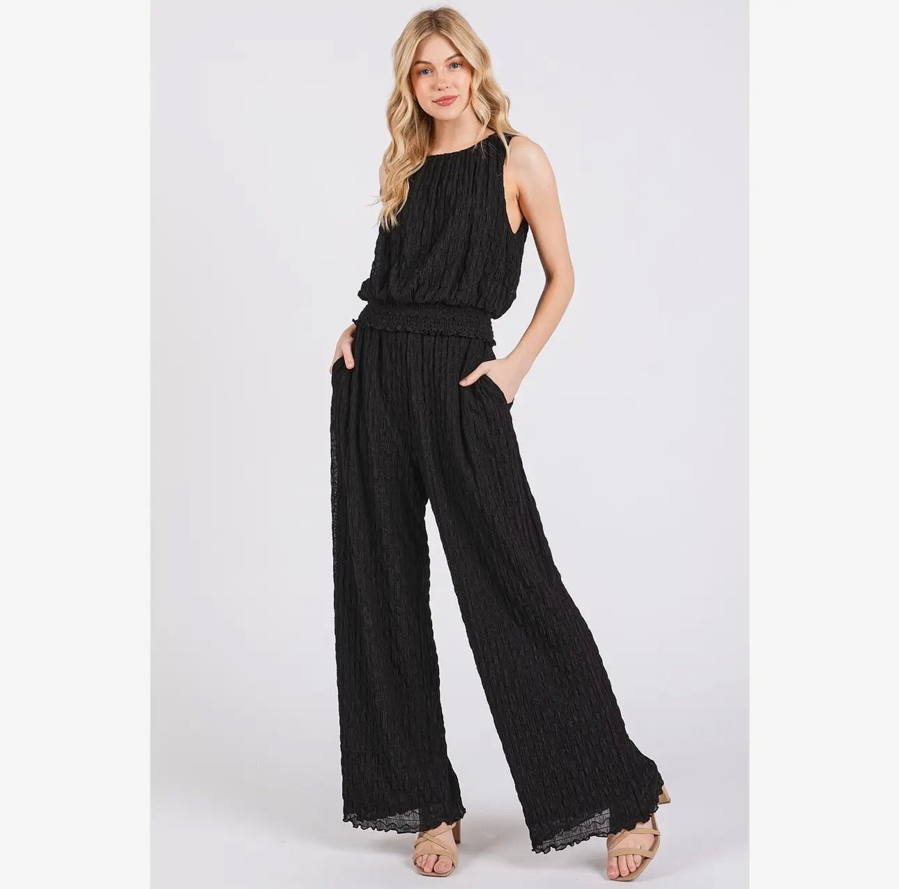 Textured Stretchy Tank and Pants Set