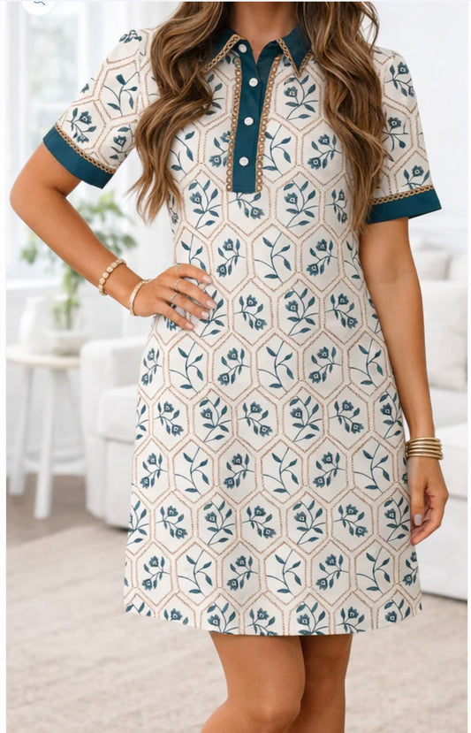 Blue Geometric Floral Dress