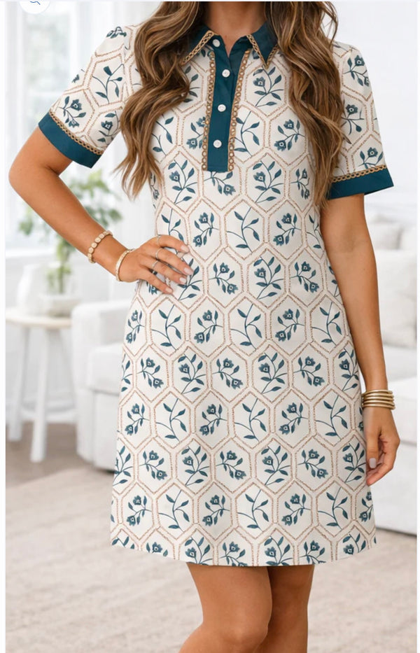 Blue Geometric Floral Dress