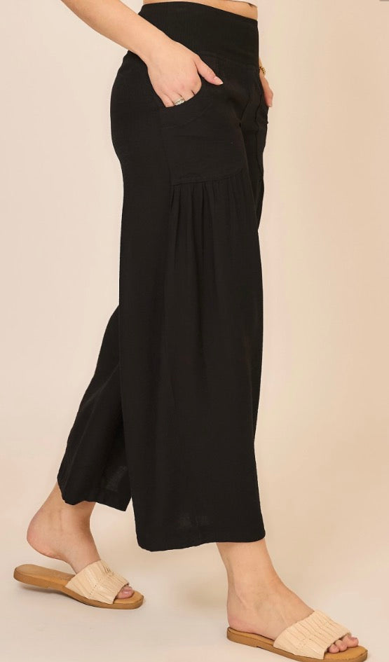 Wide Leg Folded Elastic Waist Pants
