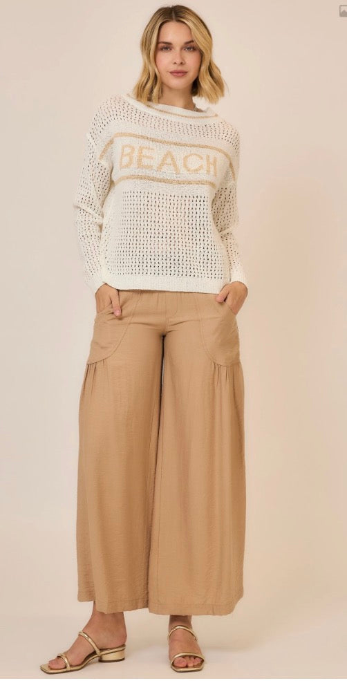 Wide Leg Folded Elastic Waist Pants