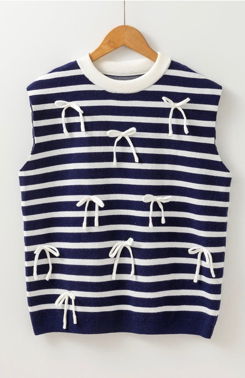 Blue Striped Bow Top