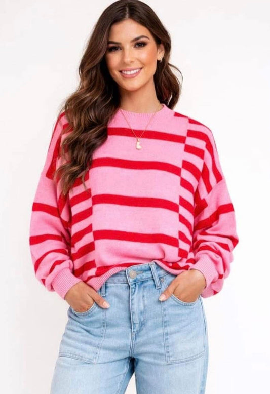 Very Limited Stock- Pink Stripe Bubble Sweater