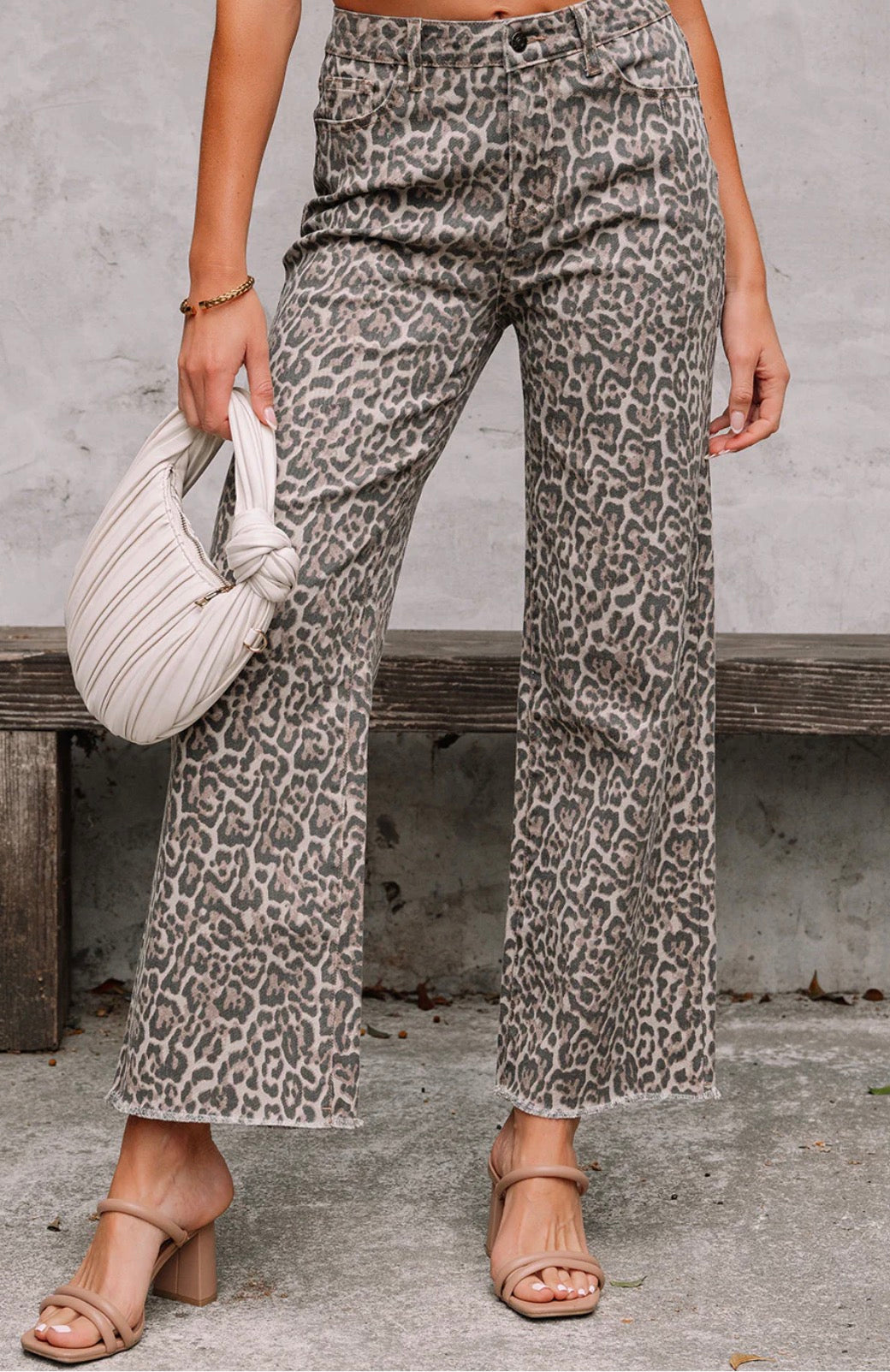 Leopard Frayed High Waist Jeans