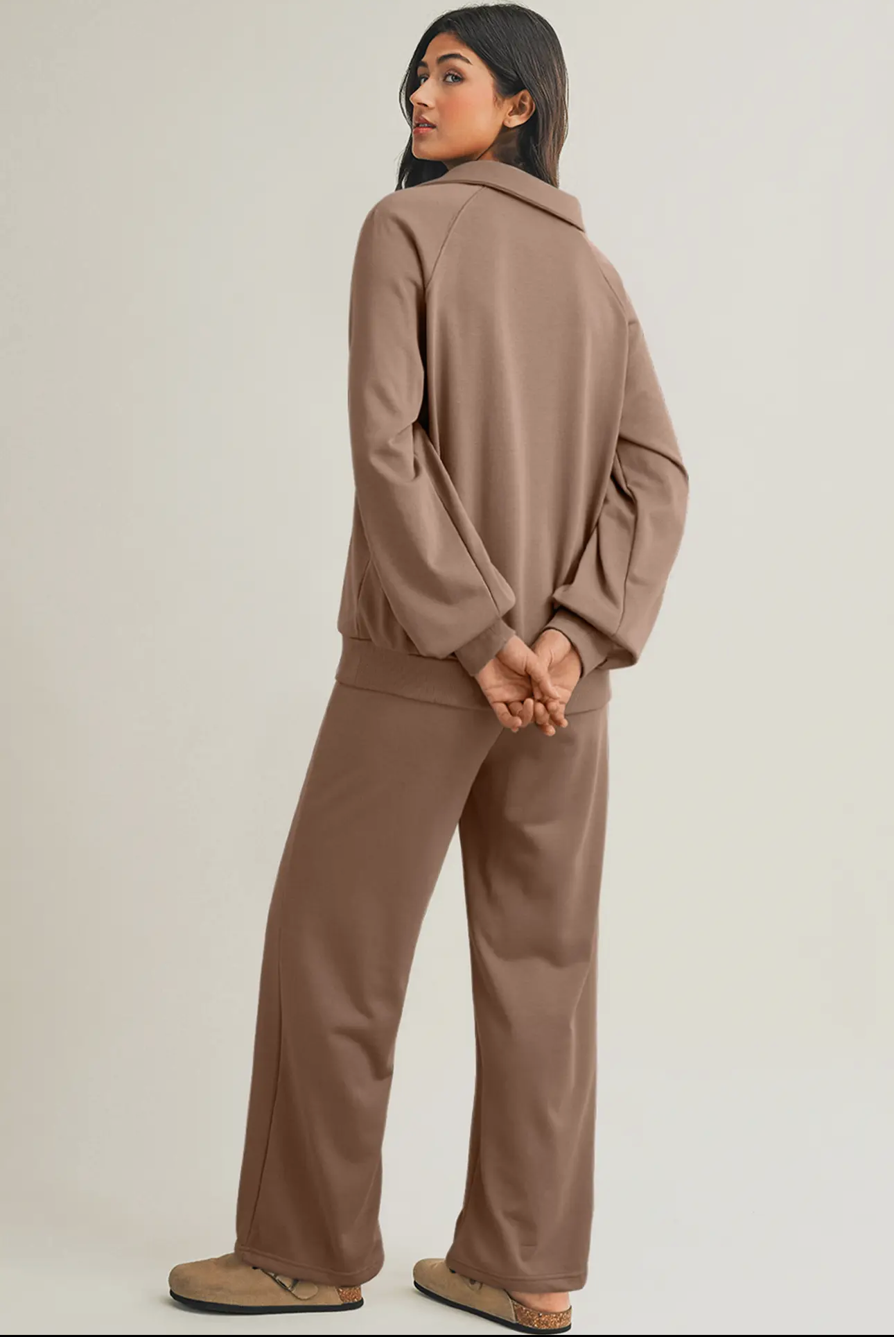 Ldc Collar V Neck Pullover and Drawstring Sweatpants Set