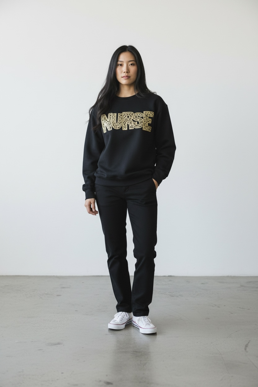 Nurse Faux Sparkly Cheetah Crewneck Sweatshirt