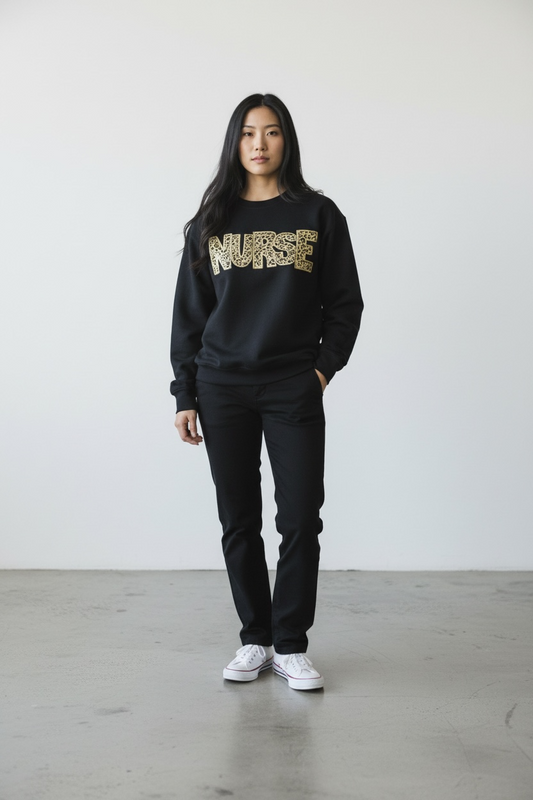 Nurse Faux Sparkly Cheetah Crewneck Sweatshirt