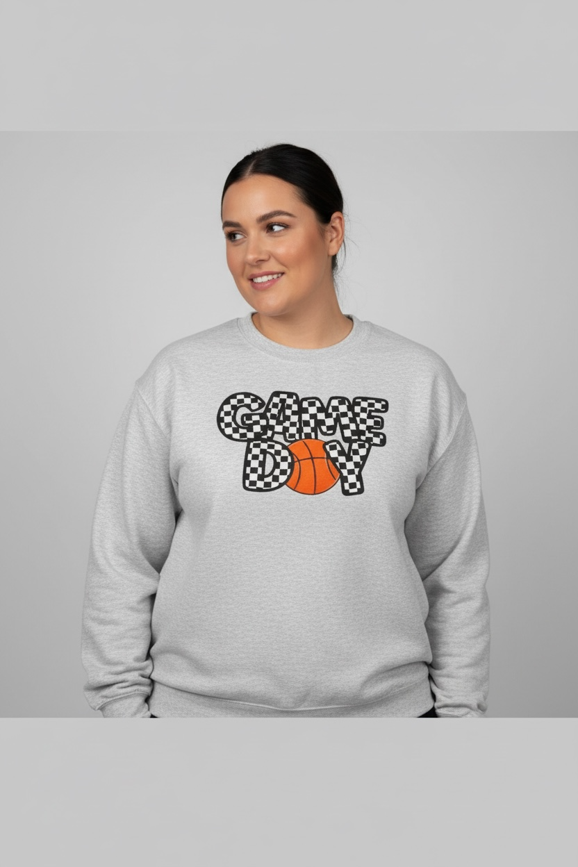 Game Day Basketball Checker Crewneck Sweatshirt