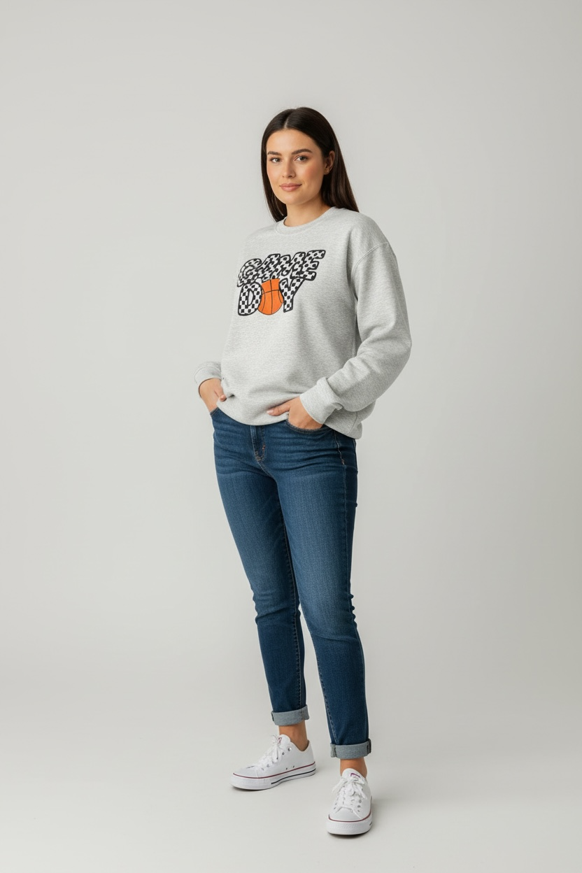 Game Day Basketball Checker Crewneck Sweatshirt