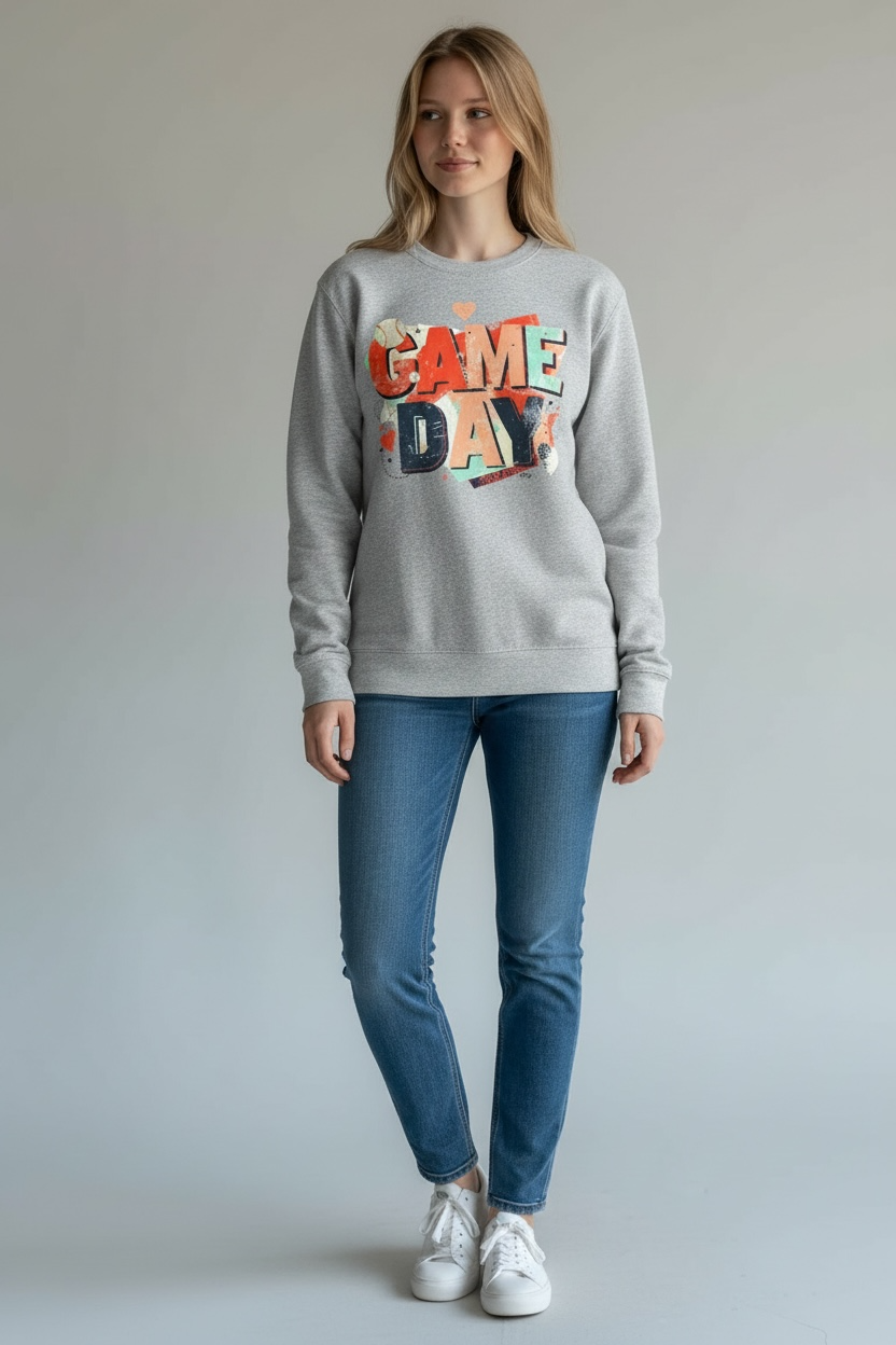 Baseball Game Day Distressed Crewneck Sweatshirt