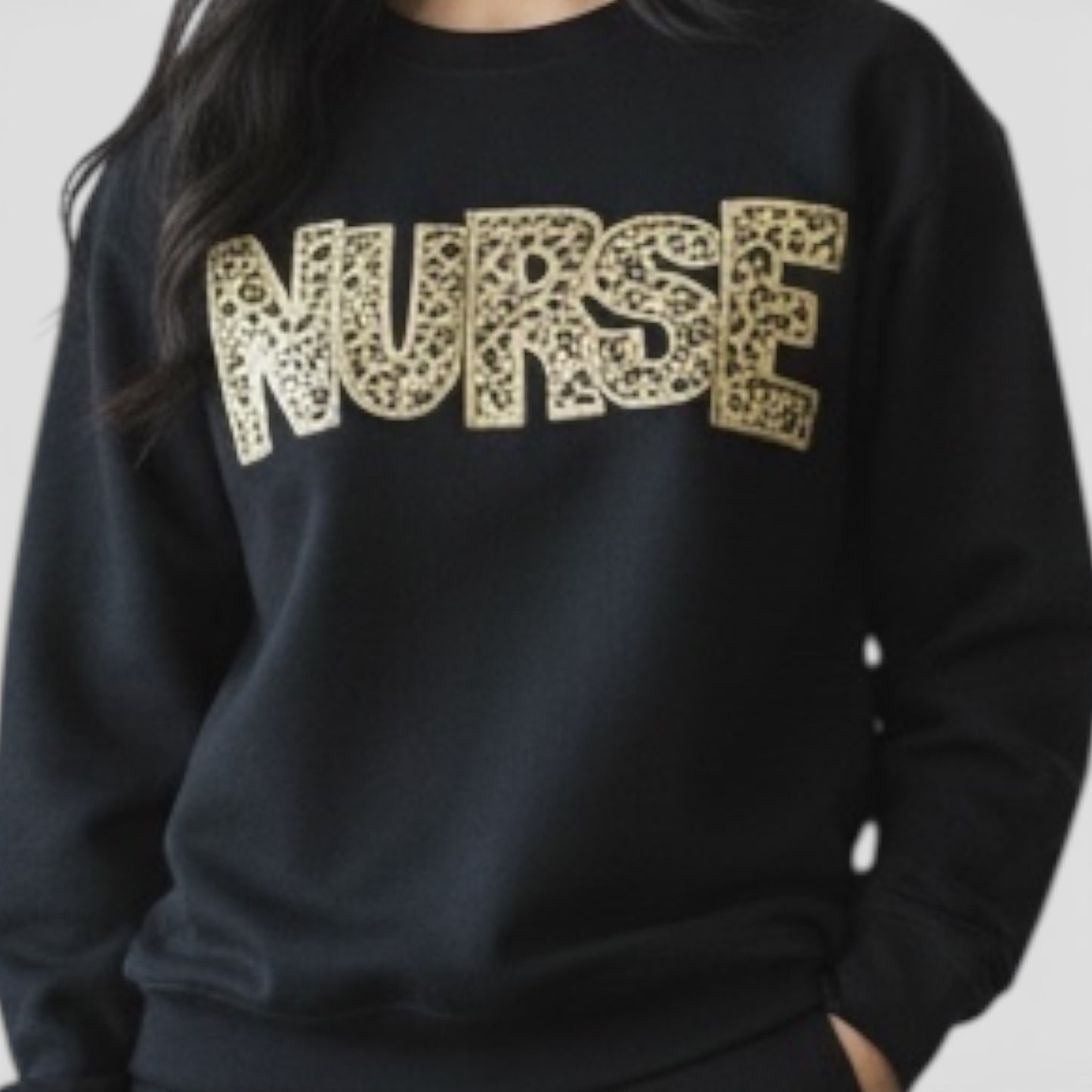 Nurse Faux Sparkly Cheetah Crewneck Sweatshirt