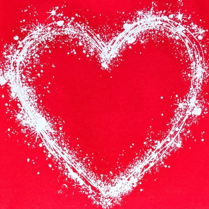 Red Crewneck Sweatshirt with White Heart Splatter