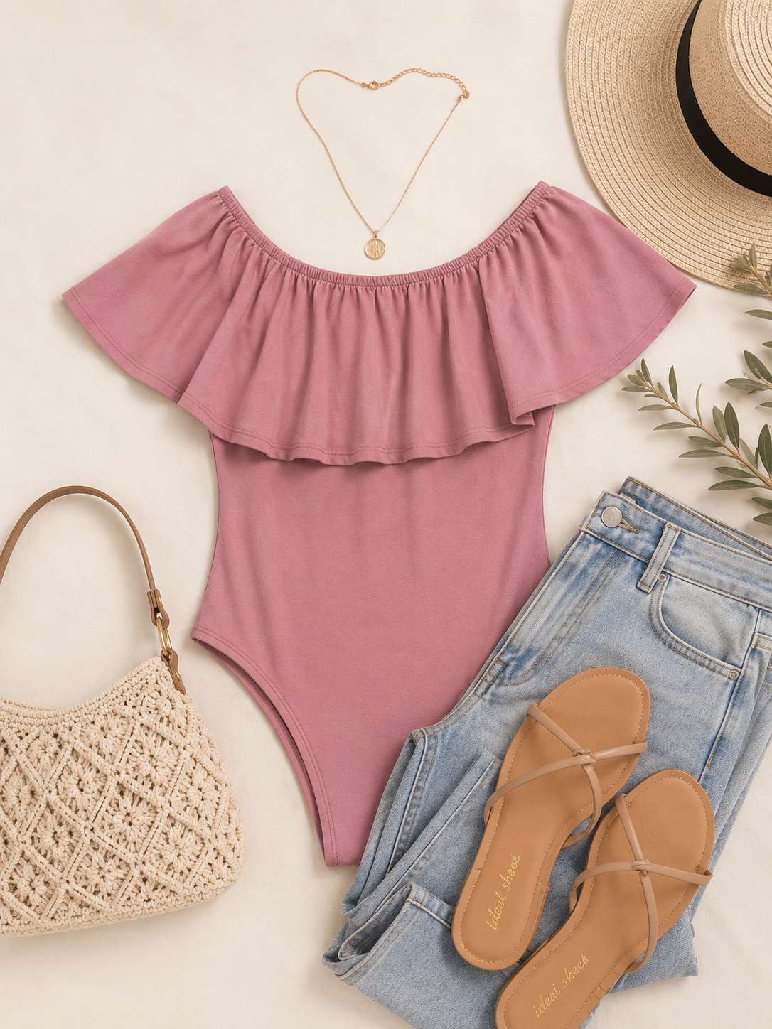 Rise Off Shoulder Ruffle Bodysuit