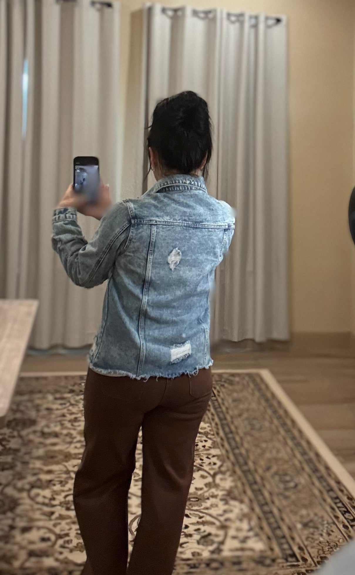 Lapel Distressed Raw Hem Buttons Denim Jacket