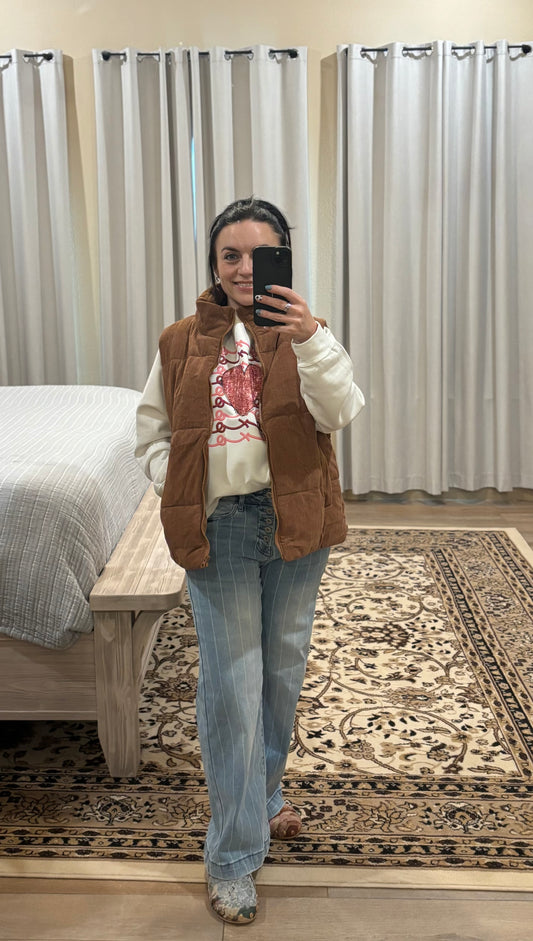 Natalia Corduroy Zipped Puffer Vest