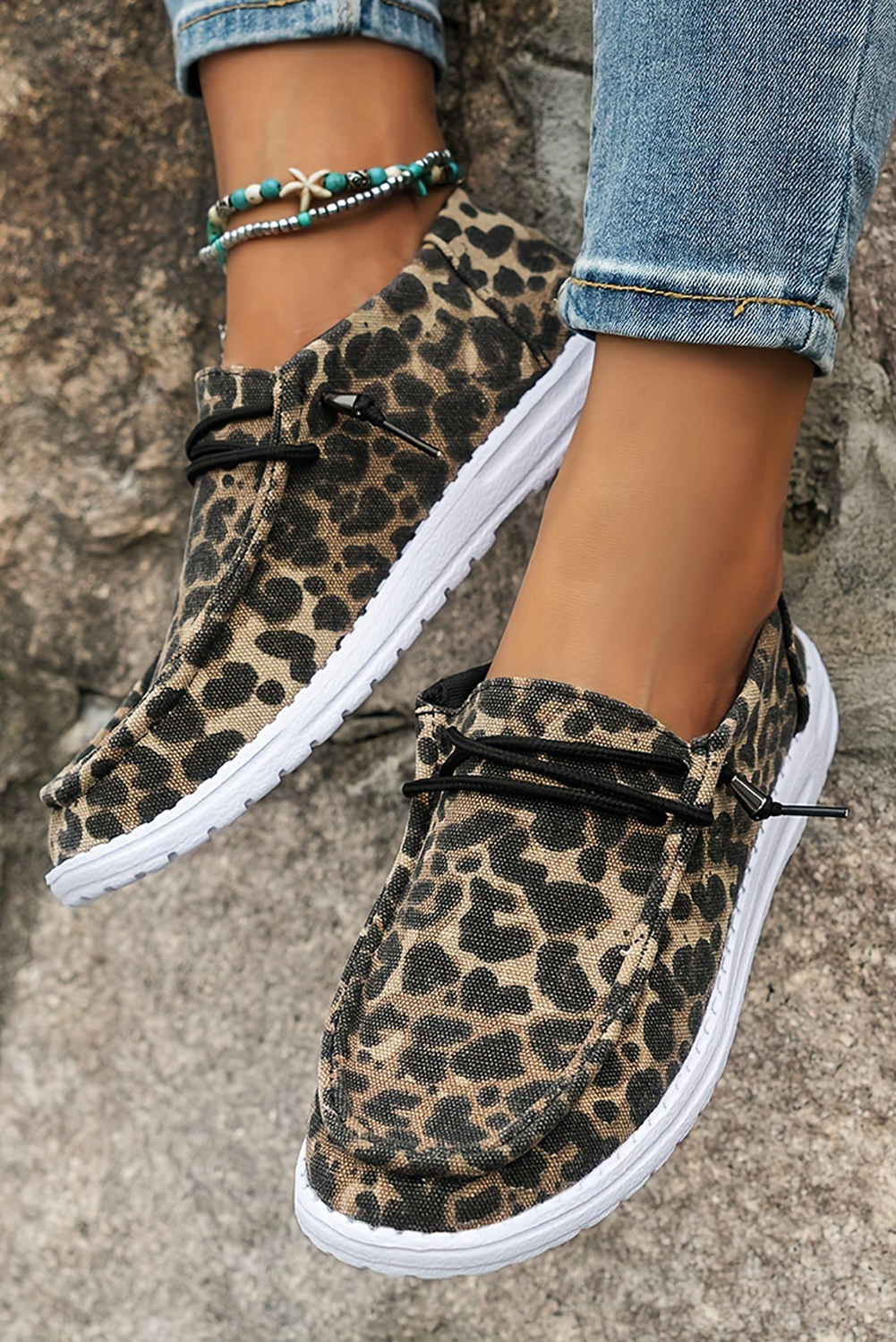 Kira  Lace-up Decor Leopard Canvas Shoes