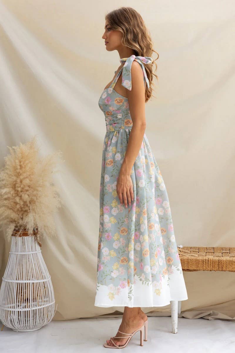 FRENCH FLORAL SLIM SUSPENDER DRESS