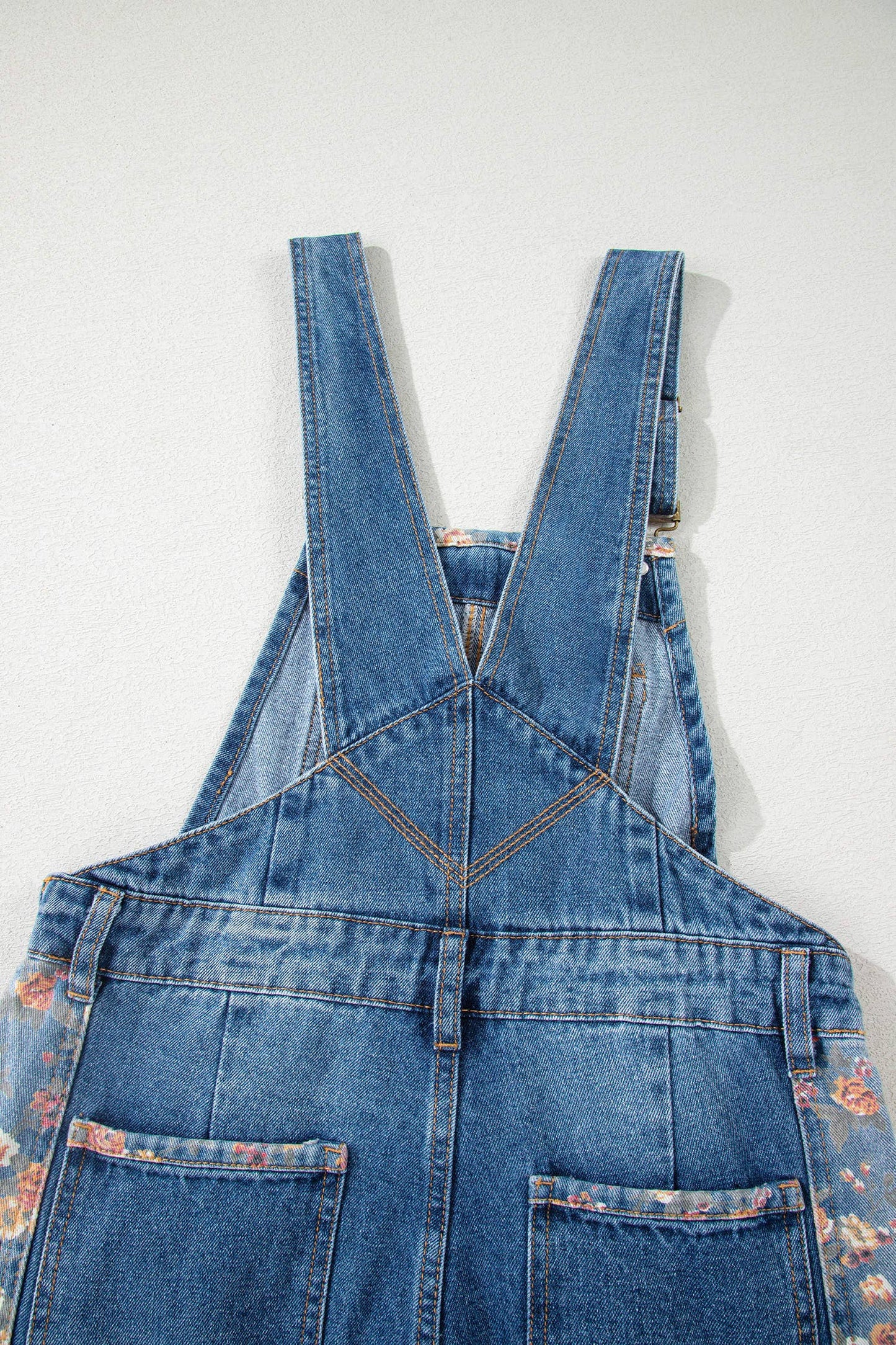 Floral Patchwork Bib Denim Wide Leg Overalls