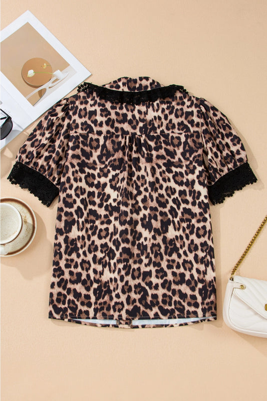 Leopard Lace Trim Top
