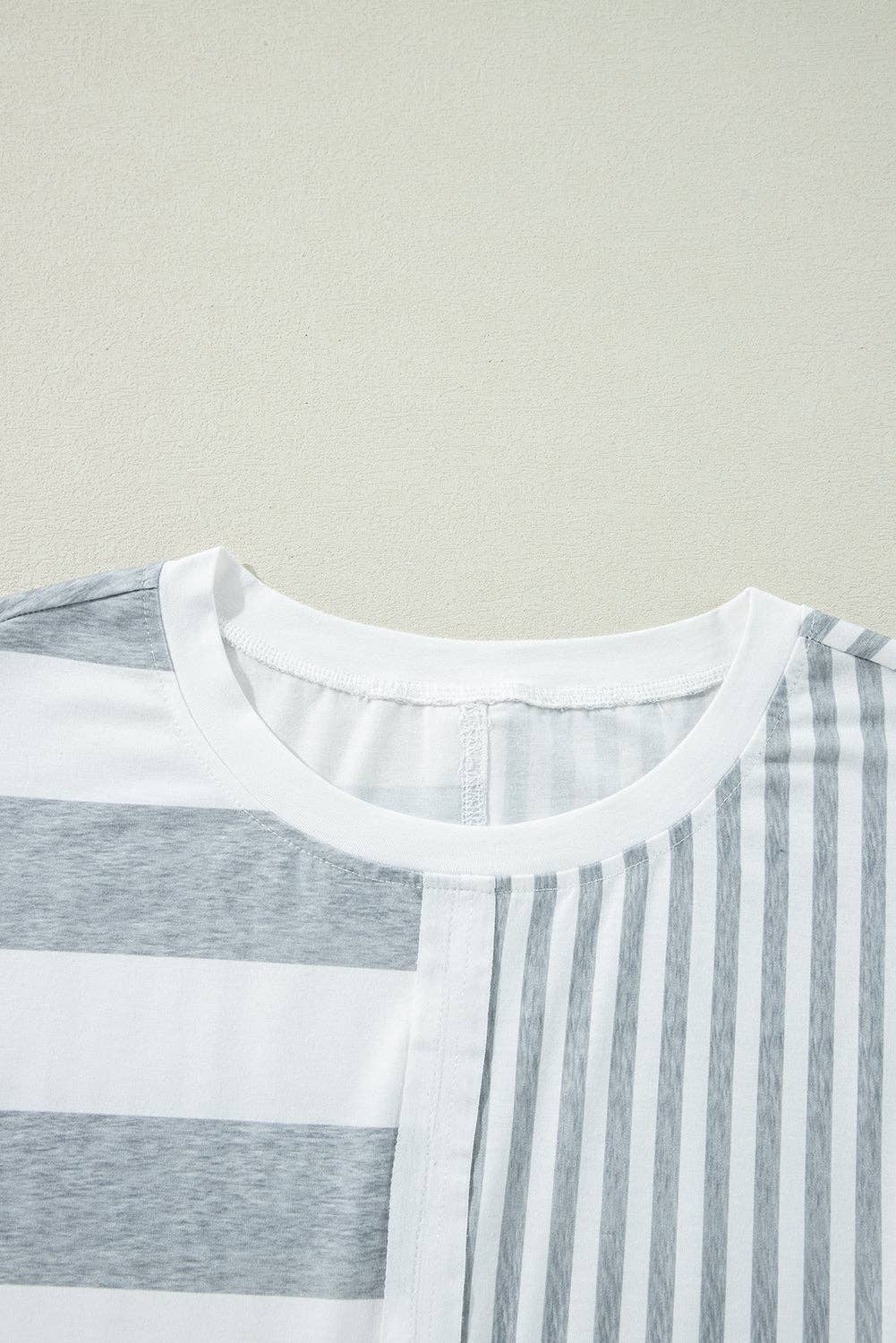 Stripe Mixed Printed Short Sleeve Shift Mini T Shirt Dress