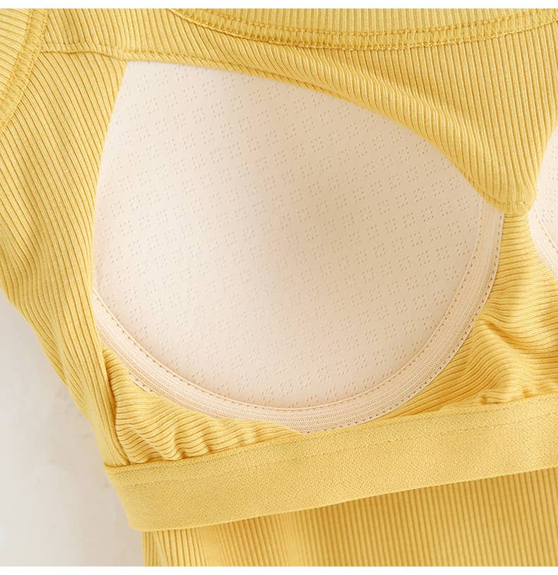 Semi-Sweetheart neck rib knit built-in bra tank top