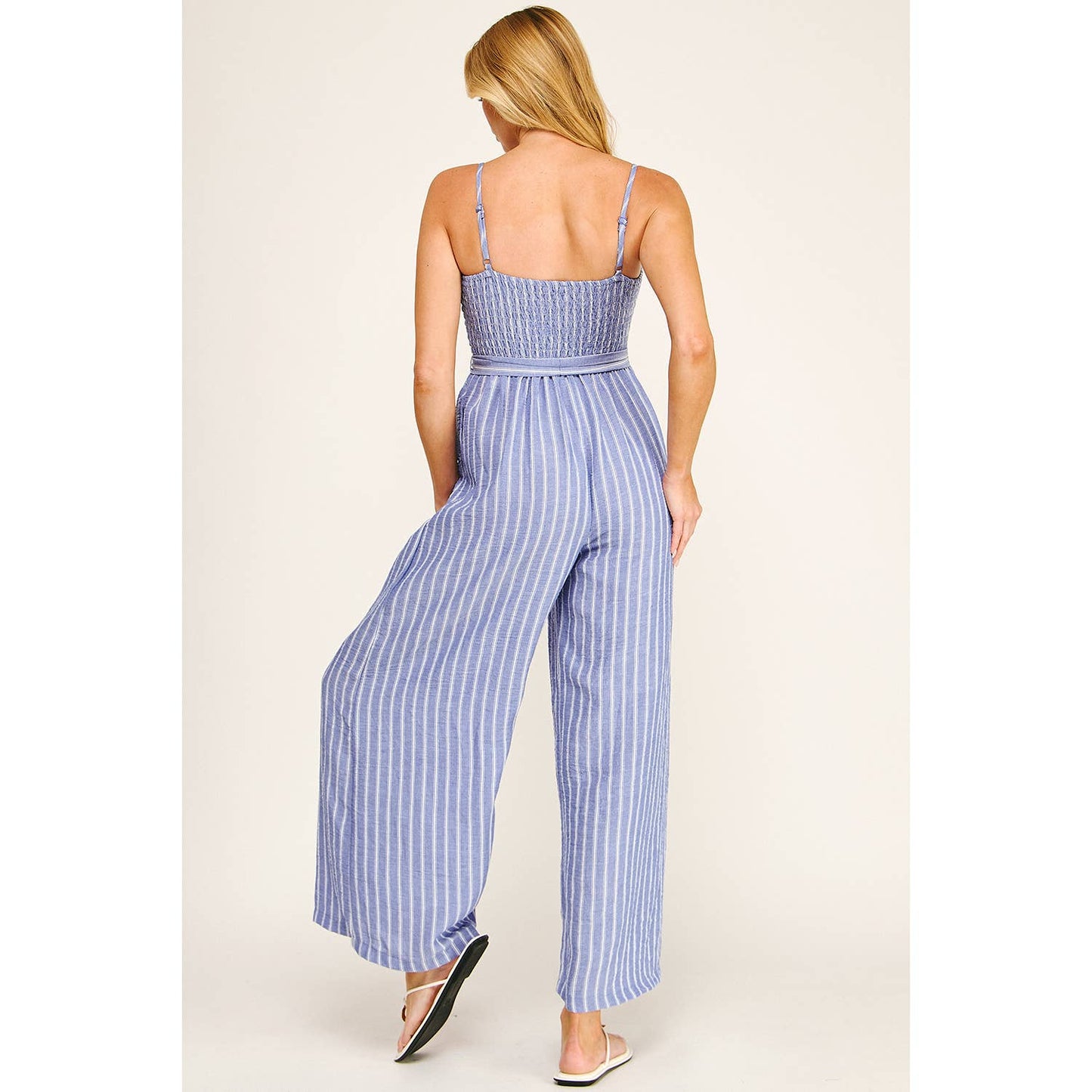 COASTAL STRIPE SMOCKED WIDE LEG JUMPSUIT