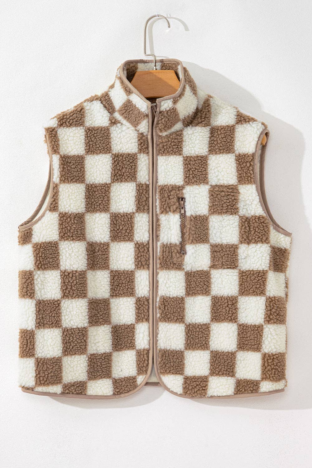 Mindi Checkered Sherpa Collared Jacket Vest