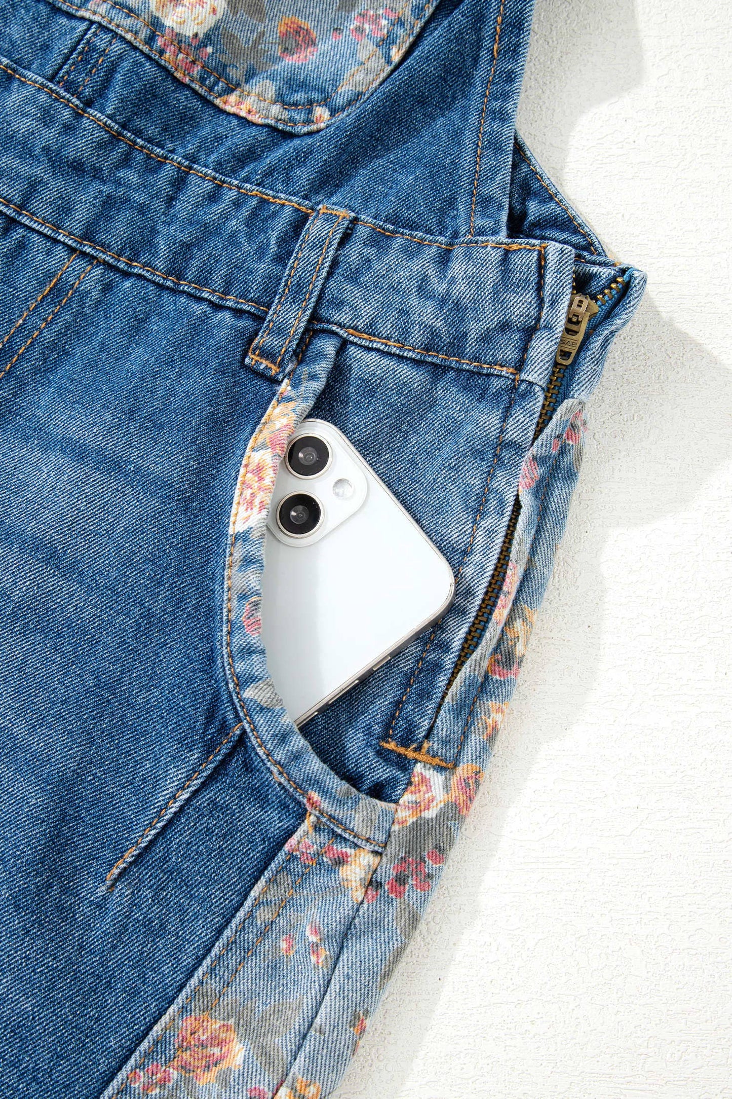 Floral Patchwork Bib Denim Wide Leg Overalls