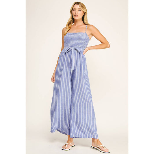 COASTAL STRIPE SMOCKED WIDE LEG JUMPSUIT