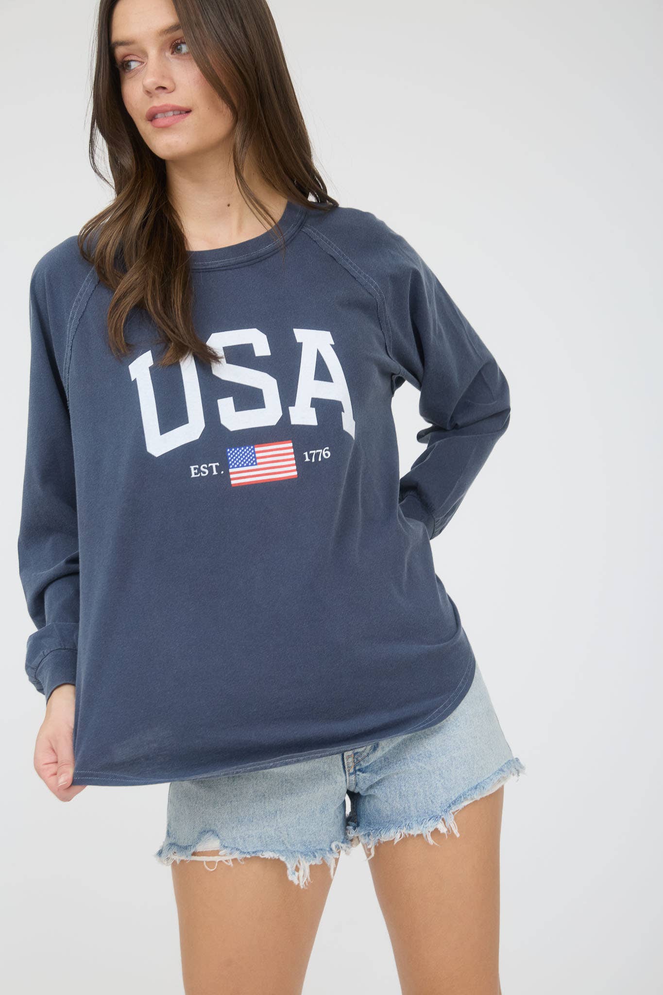USA GRAPHIC RAGLAN LONG SLEEVE KNIT TOP