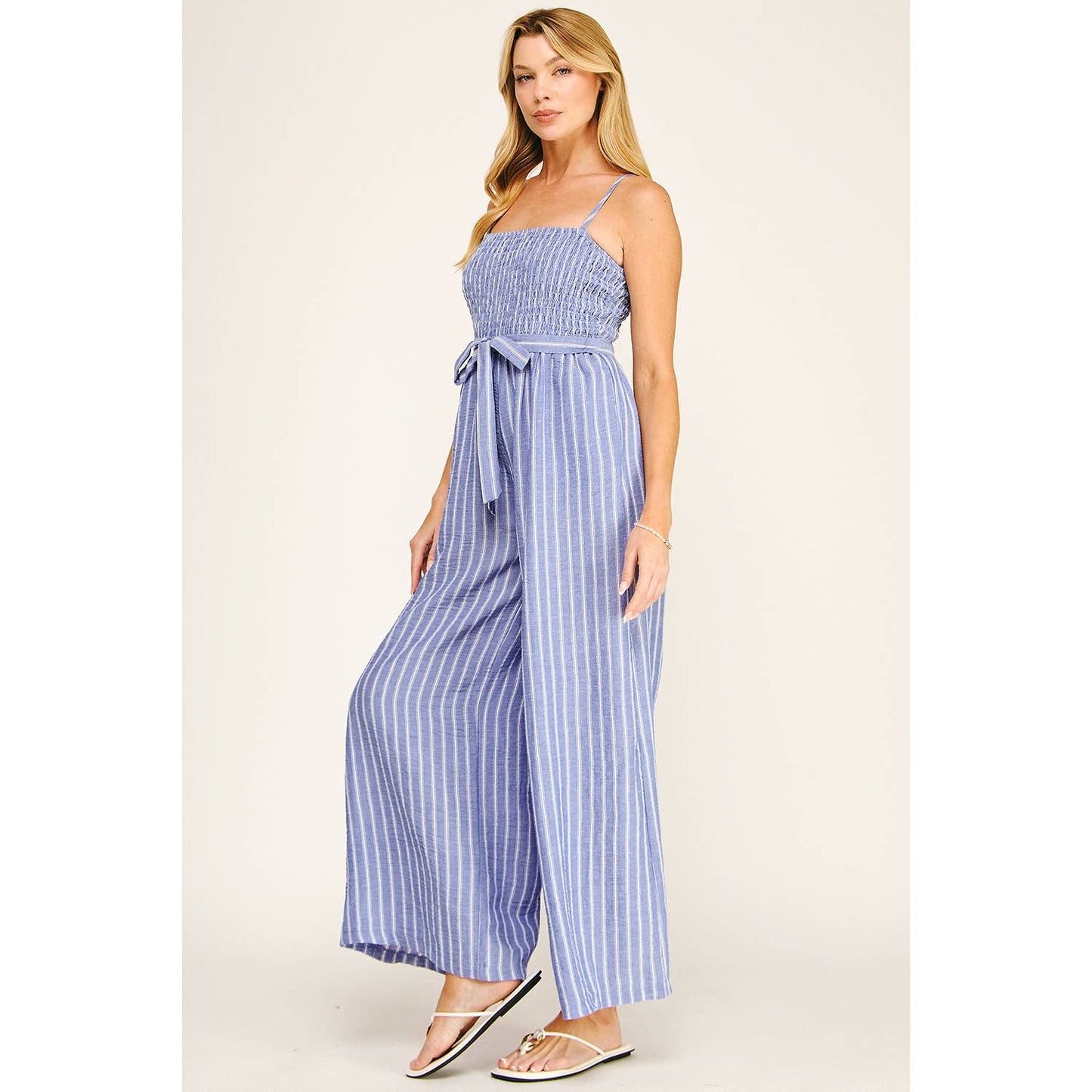 COASTAL STRIPE SMOCKED WIDE LEG JUMPSUIT