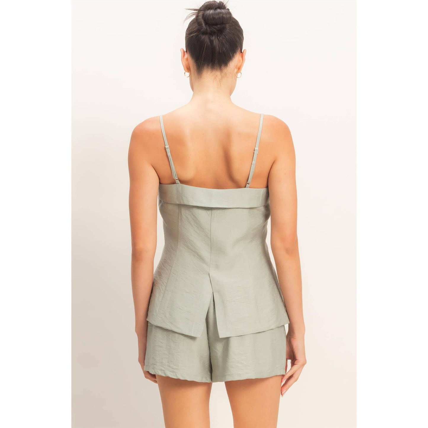 Strap Buttoned Top And Shorts Set