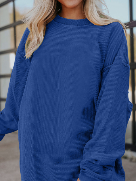 Long Sleeve Ribbed Corded Oversized Sweatshirt