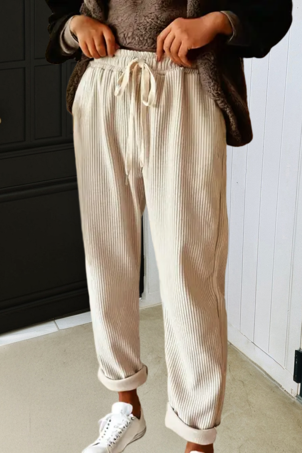 Drawstring Elastic Waist Casual Corduroy Pants