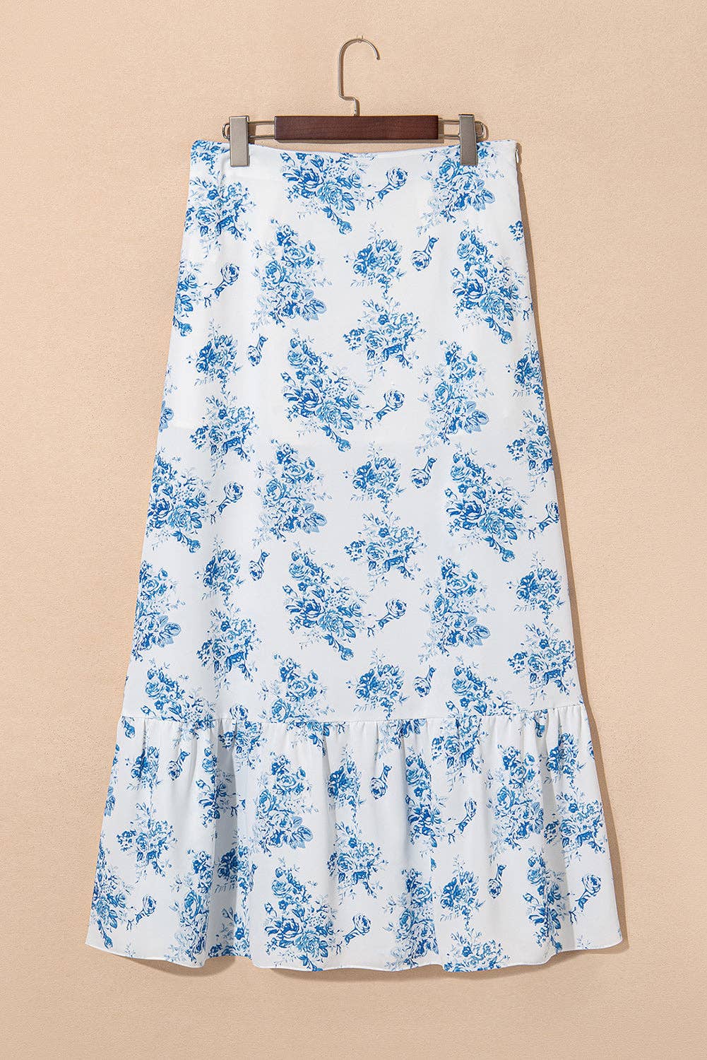 Boho Floral High Waist Ruffle Split Maxi Skirt