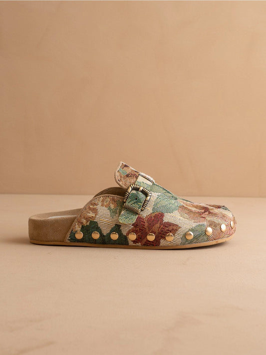 The Toni | Floral Tapestry Studded Buckle Clog